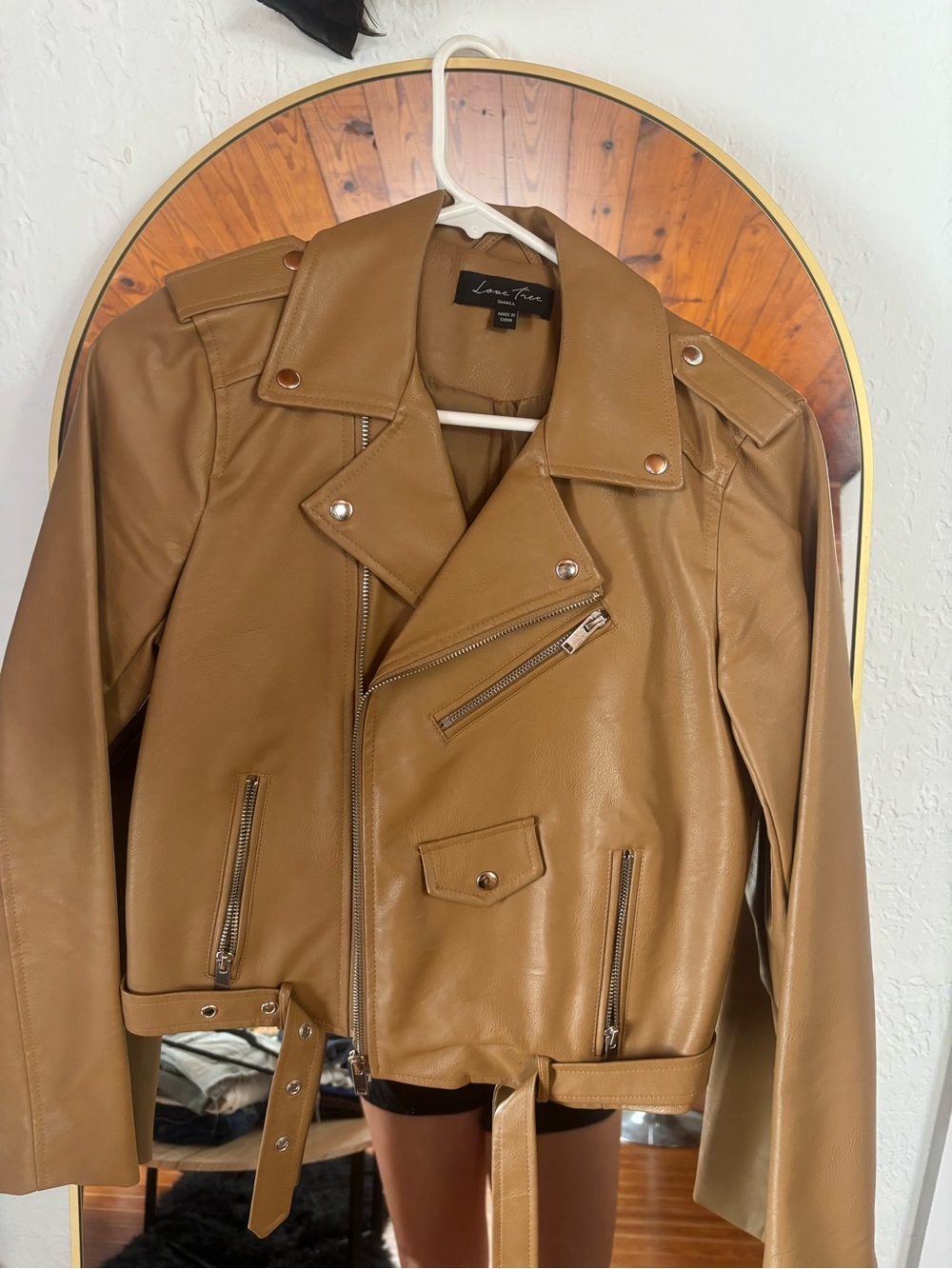 Love Tree Cognac Faux Leather Bomber Moto Jacket